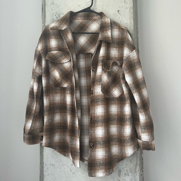 SHEIN Tops - Oversized Shein Flannel Jacket Brown Neutrals